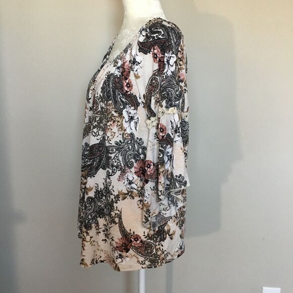 Naif Womens Medium Beige Floral Blouse Top Boho Wide Arm Paisley Floral Print - Picture 4 of 12